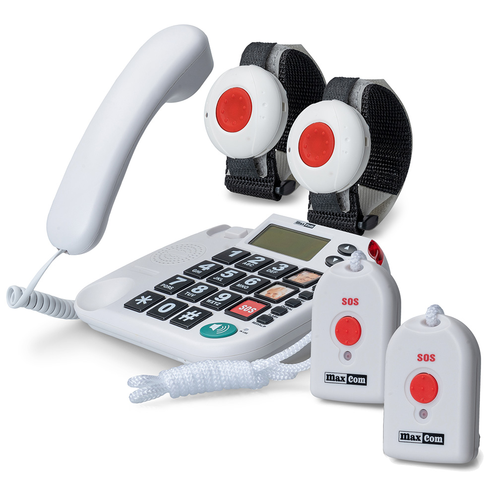 MAXCOM KXTSOS 481 Seniorentelefon mit  2 Armband- und 2 Umhängesender