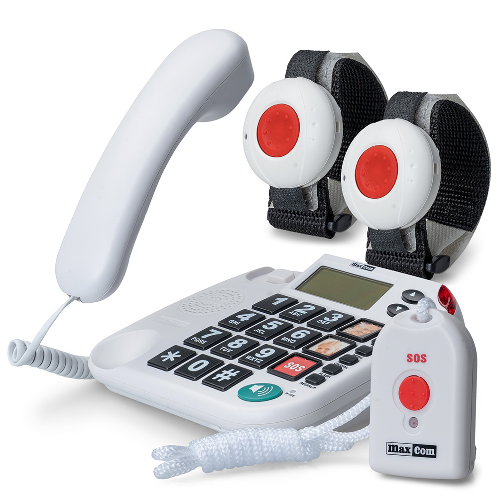 MAXCOM KXTSOS 481 Seniorentelefon mit  2 Armband- und 1 Umhängesender