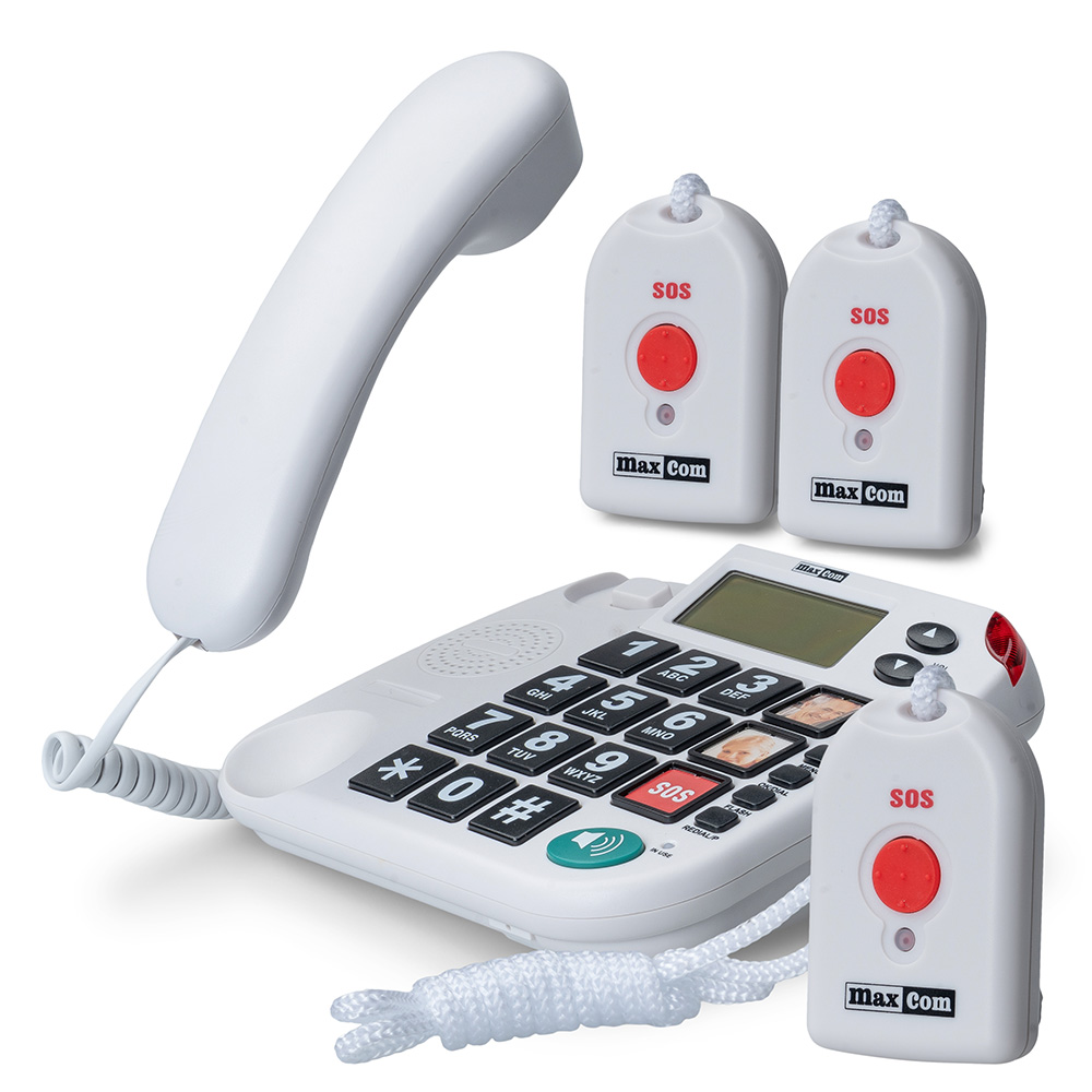 MAXCOM KXTSOS 481 Seniorentelefon mit 3 Notruf-Halsband-Sendern