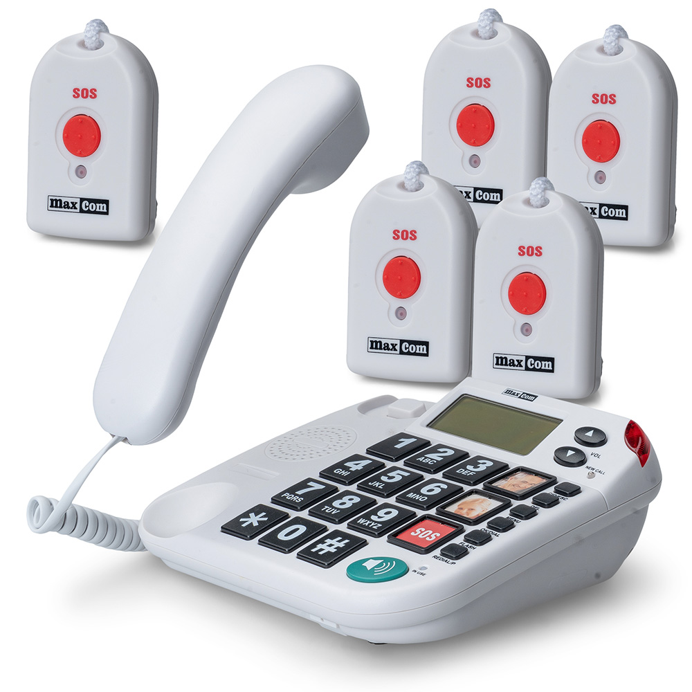 MAXCOM KXTSOS 481 Seniorentelefon mit 5 Notruf-Umhängesendern