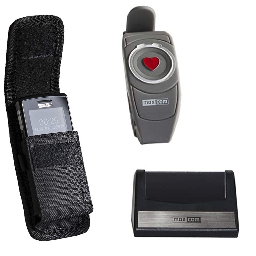 MAXCOM MM 715BB Großtasten-Handy mit Notrufarmband und Tasche